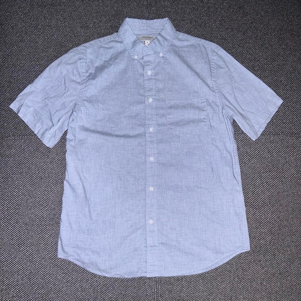 Banana Republic Blue Chambray Short Sleeve Button Shirt Size Small Slim Fit